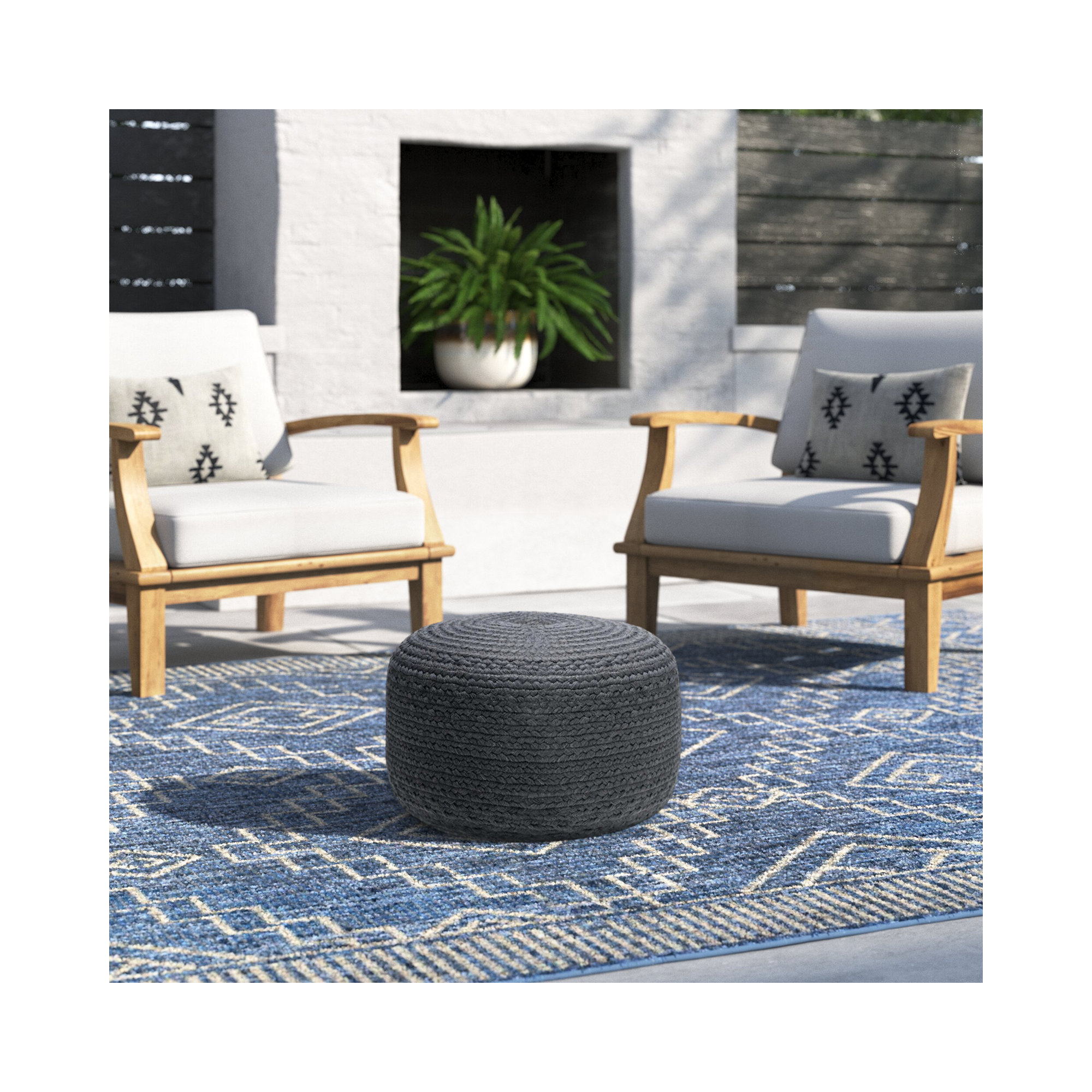 Dalenna Round Outdoor Ottoman, Dark Gray