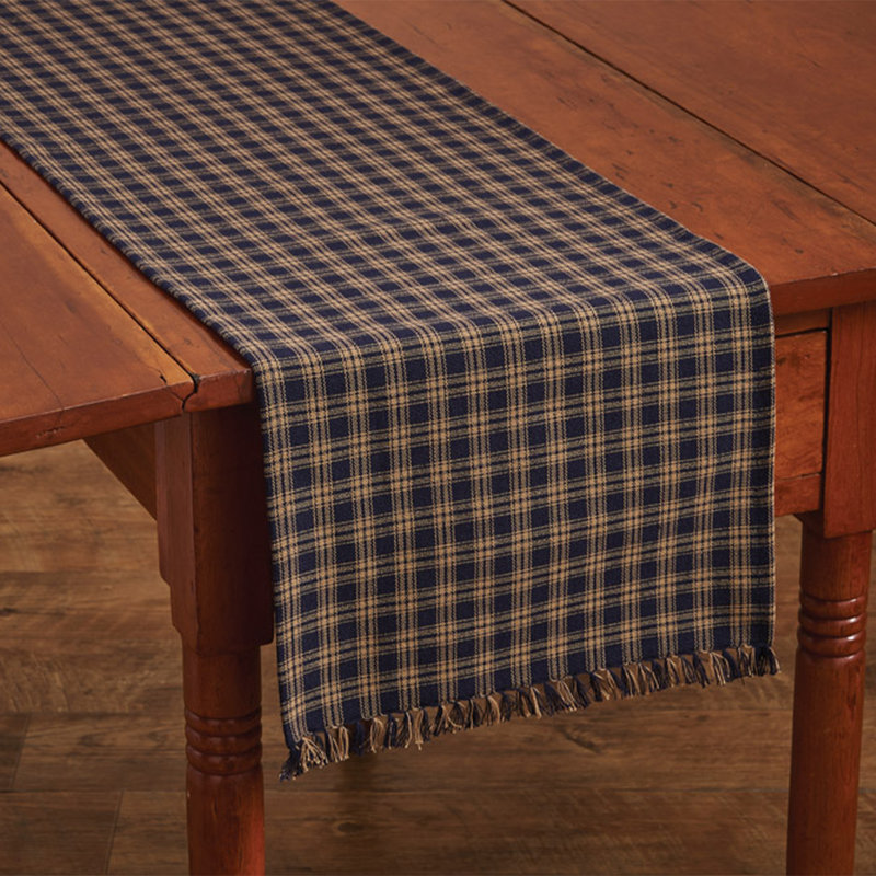 Alfiee Rectangular Plaid Table Runner, 36" x 13", Navy