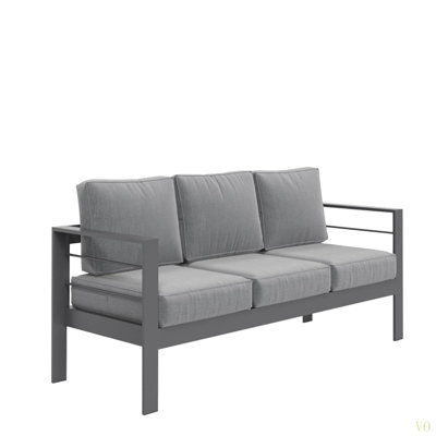 73" All-Weather Aluminum Patio Sofa, 3 Seat Outdoor Couch With  Thick  Cushions &  Frame
