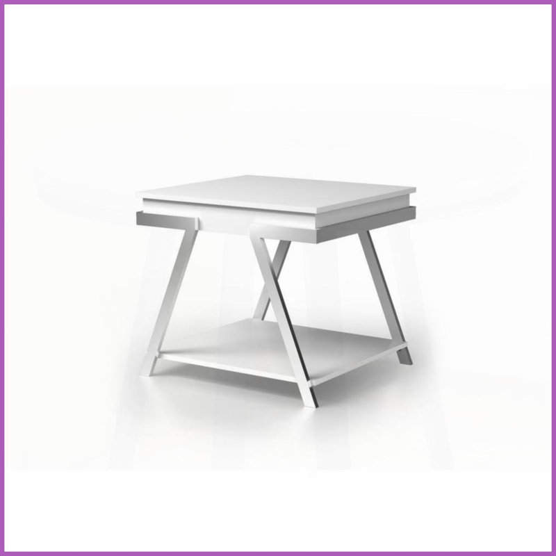 Space-Saving Contemporary White High-Gloss End Table with Chrome Frame for Living Room, Easy to Clean