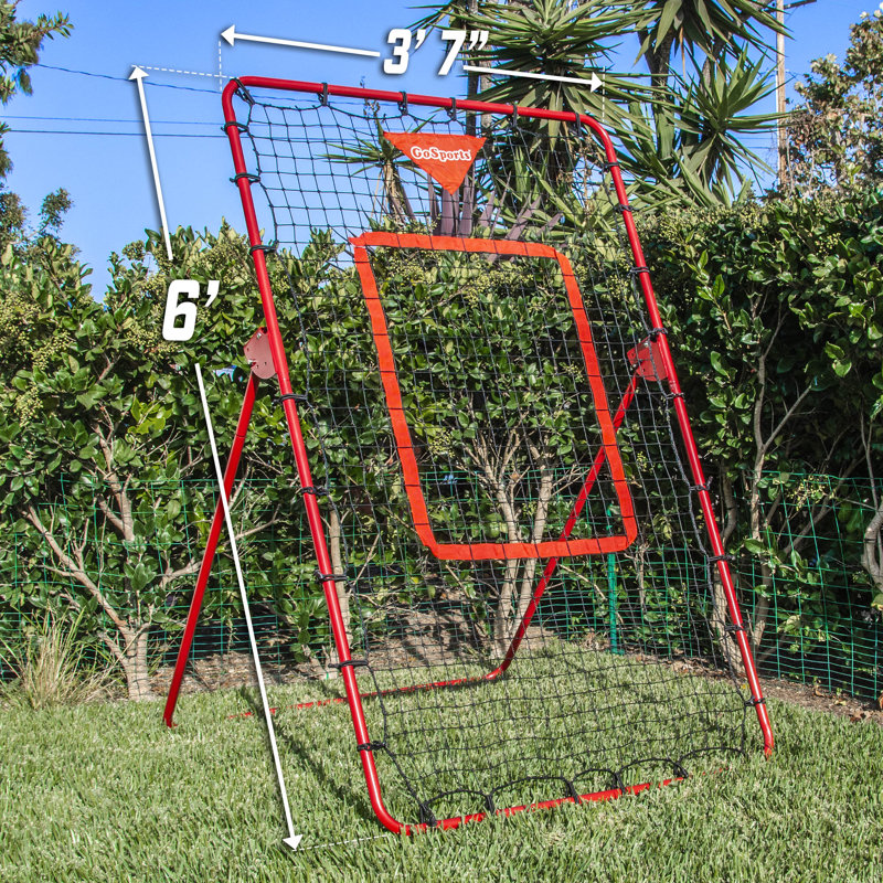 GoSports 6 ft x 3.5 ft Baseball & Softball Pitching and Fielding Rebounder - Adjustable Angle Pitch Back Net - Practice Grounders, Pop Flies, Line Drives