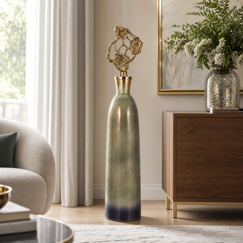 Kasea Gold Anders Gold Floor Bottle, 41" H x 8" W x 8" D