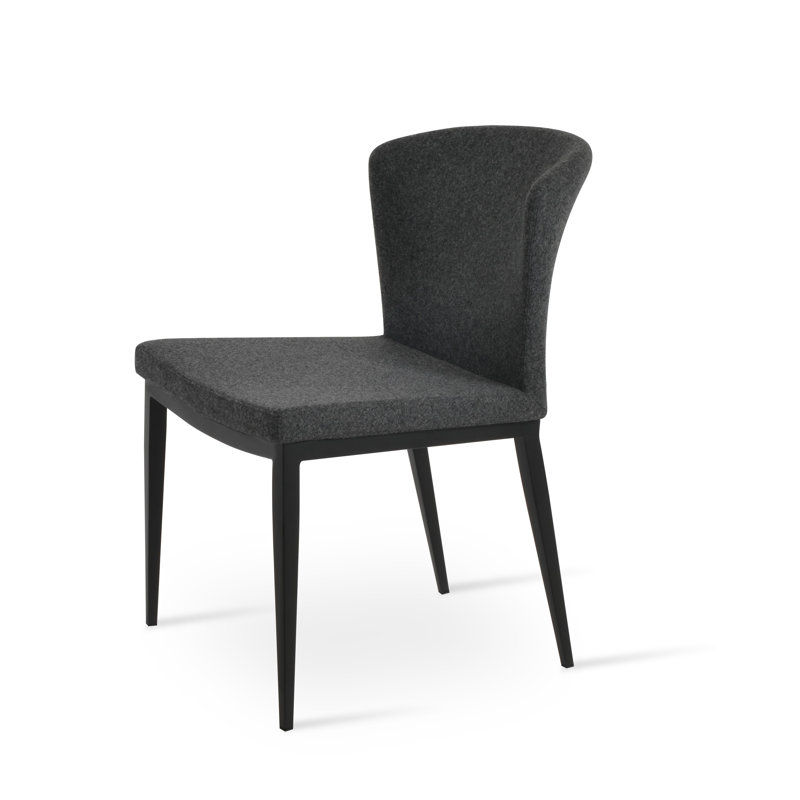 18'' H Wool Upholstered Metal Side Chair, Dark Gray, Black