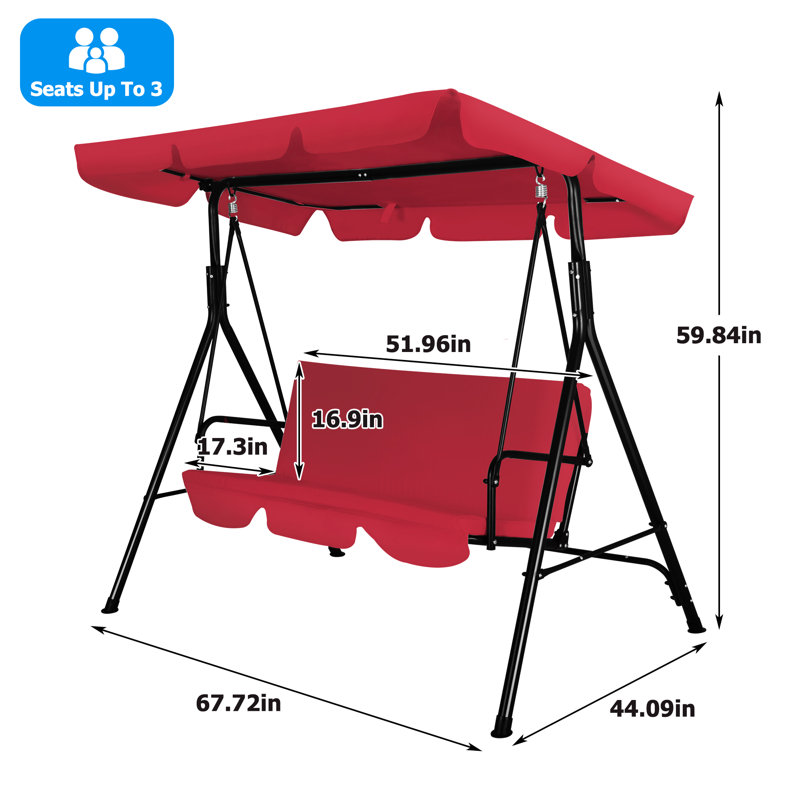 Balancelle 3 personnes avec auvent réglable, Rouge