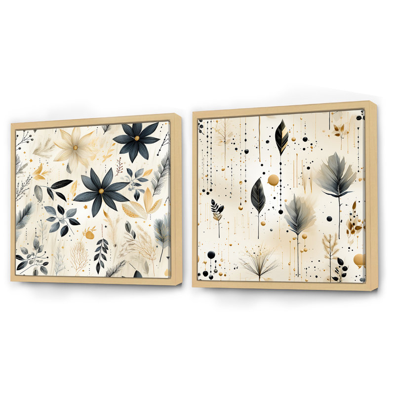 Clarkesville - Ensemble de 2 collages carrés botaniques abstraits, H 16 po x l 33 po, Cadre flottant brun