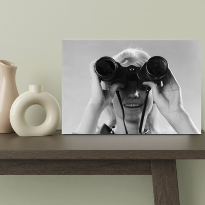 1960S Woman Looking Through Binoculars Classic Retro Vintage Wall Art