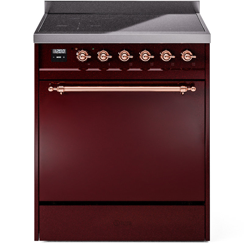 Cuisinière à induction 30 pouces avec 4 éléments à induction (porte pleine) ILVE Nostalgie II Series, Bourgogne / cuivre