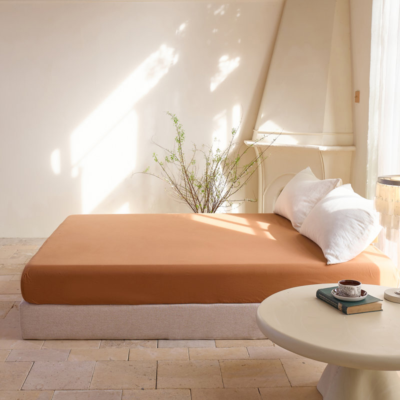 100% Washed Cotton Deep Pocket Fitted Sheet, Queen, Rust