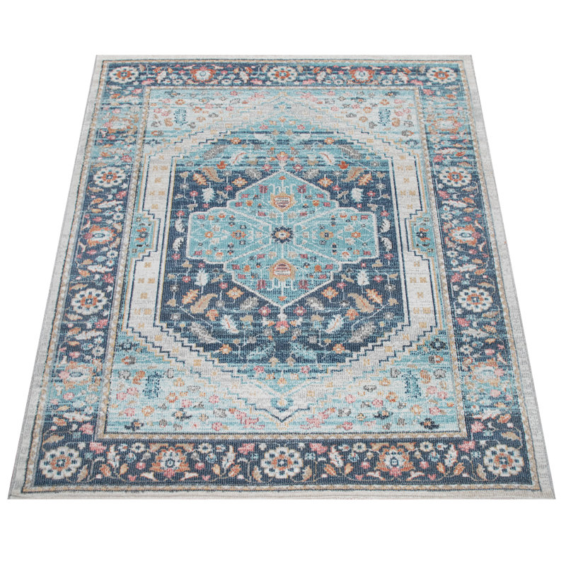Tapis oriental bleu, Rectangle 2 pi 8 po x 4 pi 11 po