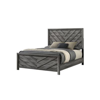 Structure de lit double gris moderne en bois avec tête de lit pour la détente, point focal élégant de la chambre à coucher, L 79 po x l 56 po H 58 po