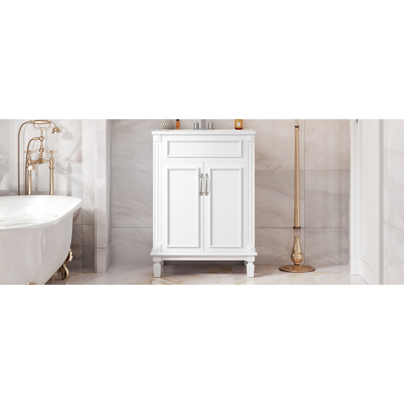 24'' Bathroom Vanity With Top Sink, Modern Bathroom Storage Cabinet With 2 Soft-Closing Doors And Adjustable Shelf,  Wood Frame