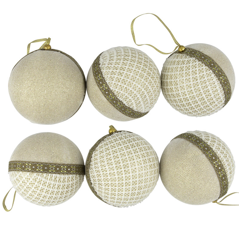 Mesh And Ribbon Christmas Ball Ornament - 4" - Gold - Set Of 6