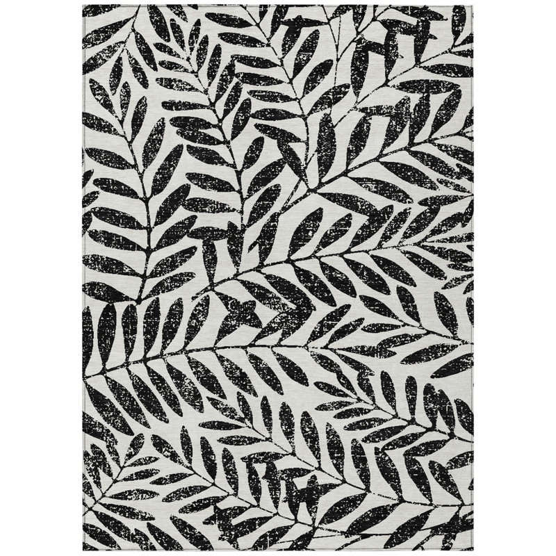 Tapis intérieur lavable floral noir et ivoire 9 pi x 12 pi