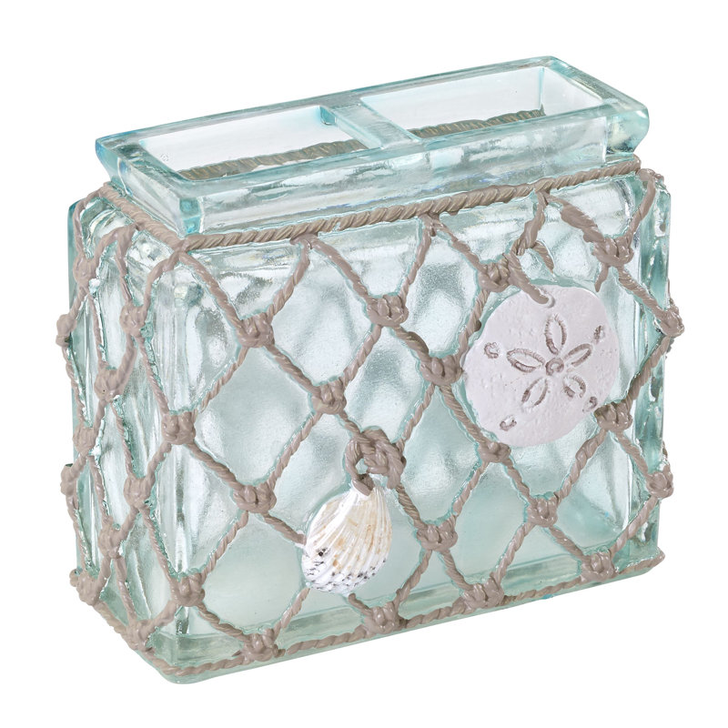 Seaglass Coastal Resin Toothbrush Holder with Nautical Rope