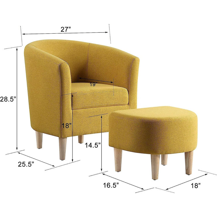 Comfortable Armchair with Ottoman, Modern Fabric Single Sofa Chair Accent  Chair with Solid Wood Legs, Single Sofa Reading Chair with Ottoman Footrest