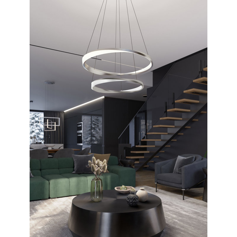Luminaire suspendu double DEL 32 po Oberon - 80 W - nickel satiné, Nickel satiné