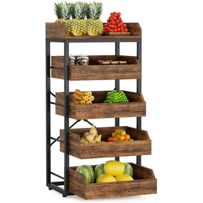 46.06” Tall 5-Tier Rustic Brown Pull-Out Fruit Vegetable & Snack Storage Rack For Pantry, Kitchen, Living Room