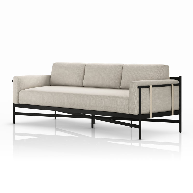 Canapé d'extérieur rectangulaire avec coussins de 98,5 po de large Iffie, Sable faye