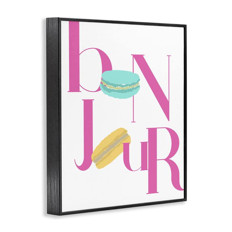 Giclée encadrée Bonjour Macarons, design par ANNA QUACH, H 14 po x l 11 po, Giclée encadrée noir minuit