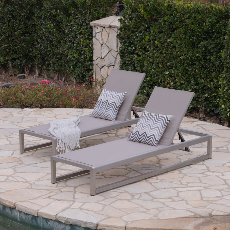 Outdoor Chaise Lounge Set Of 2 With Adjustable Aluminum Frame And Textilene Mesh Seating In Grey, Gray