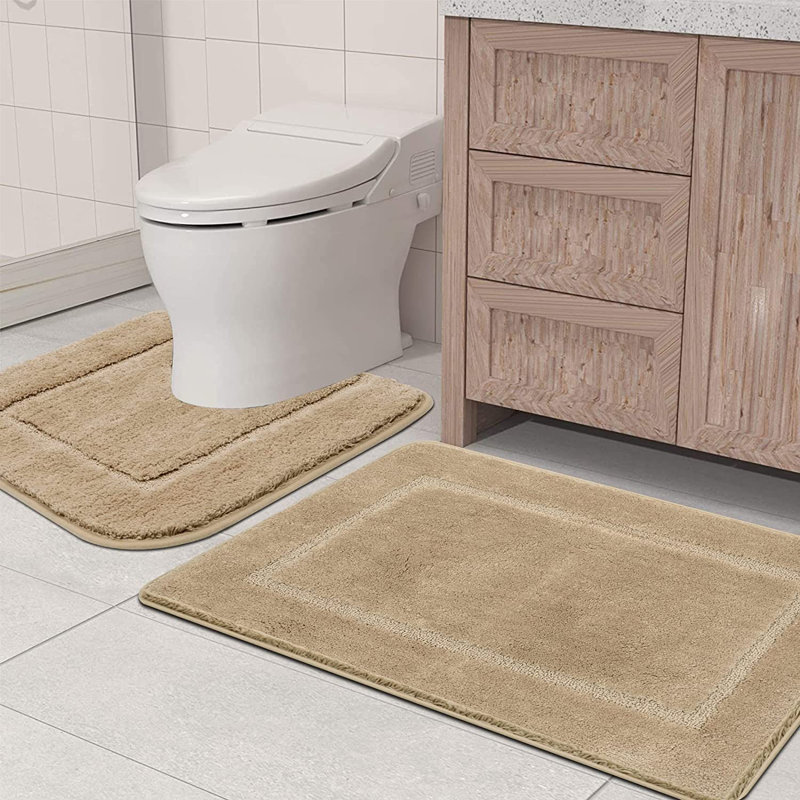 2 Piece Set Rectangle/u-shaped Bath Mat , Camel
