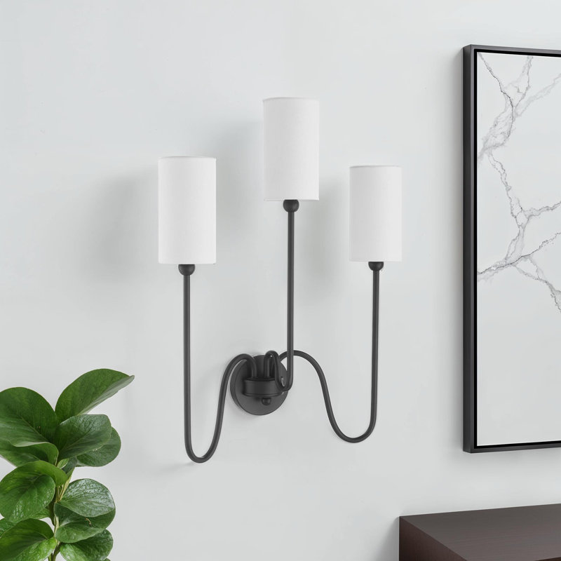 Kaleyah 3-Light Dimmable Steel Wallchiere with Clear Glass Shades, Matte Black