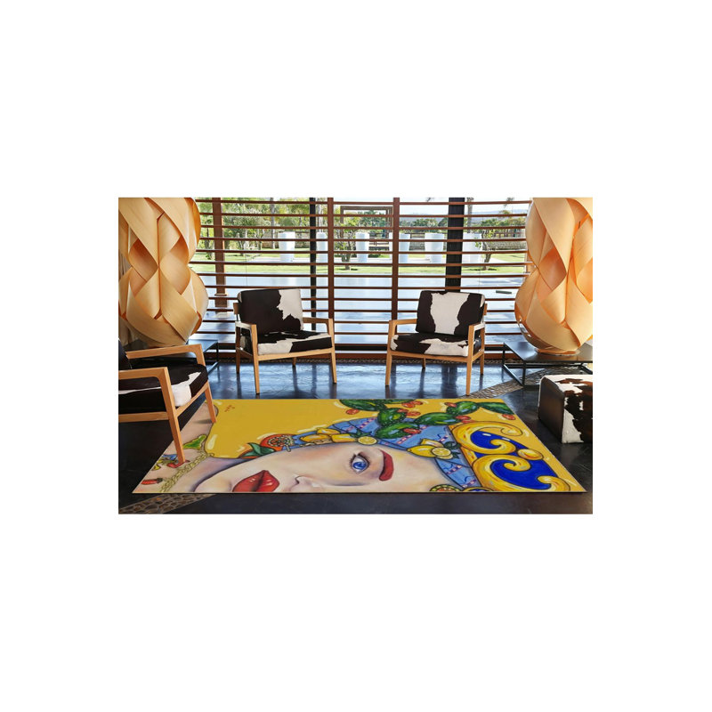 Tapis lavable à motif de tons jaunes, Sous-tapis rectangulaire 5 pi 1 po x 7 pi 7 po inc