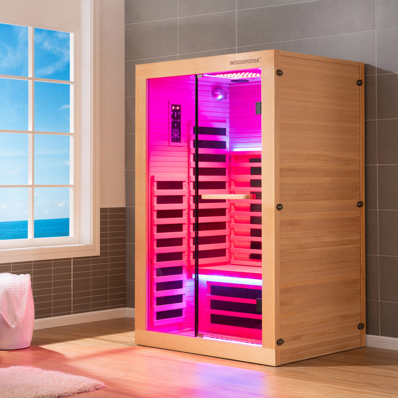 2 Person Indoor FAR Infrared Sauna in Canadian Hemlock With Red Light Function, Bluetooth Speaker,   Intelligent Control Panel, Chromotherapy Lighting