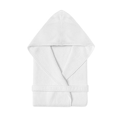 Melody 100% Cotton Waffle Gender Neutral Above Knee Bathrobe with Pockets and Hood
