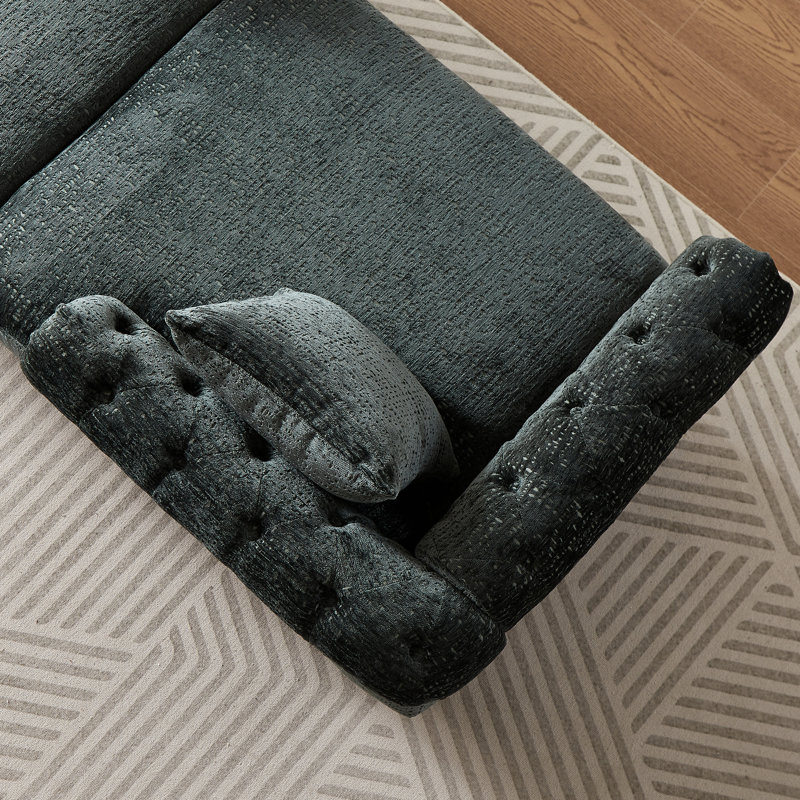 81-inch Chenille Chaise With Button Seat And Back, Nailhead Trim, Rolled Arms For Living Room, Lounge Office, 1 Face-face Grace, 2 Pillows,