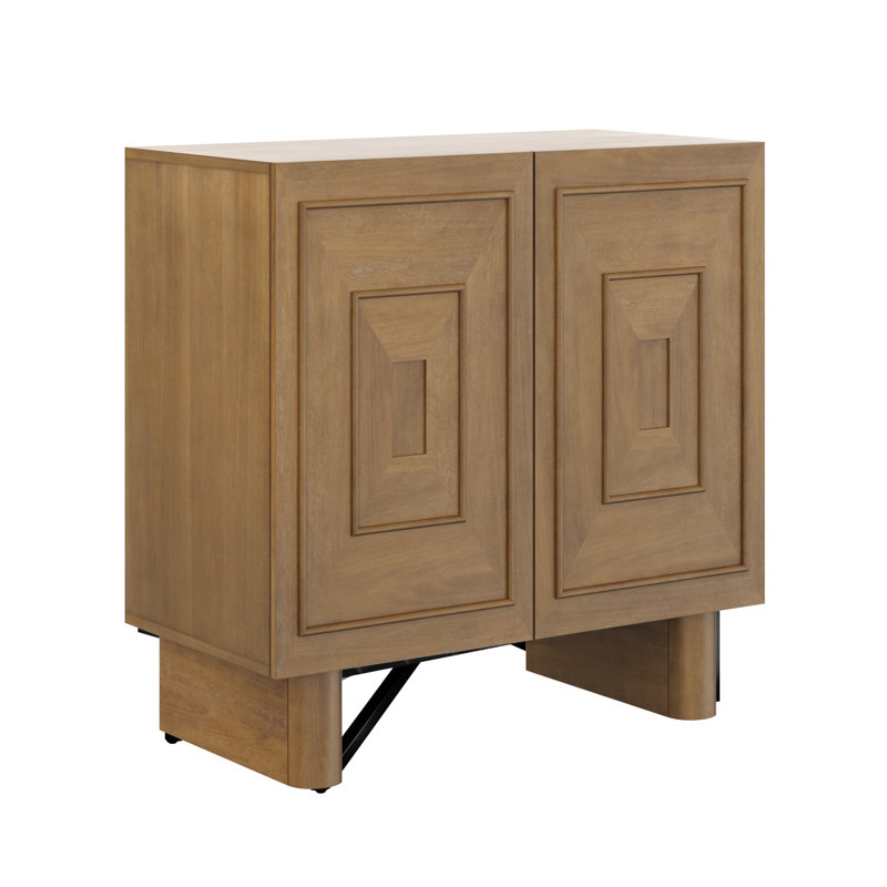 Armoire de bar ou buffet de salle à manger en bois massif avec portes géométriques, 1