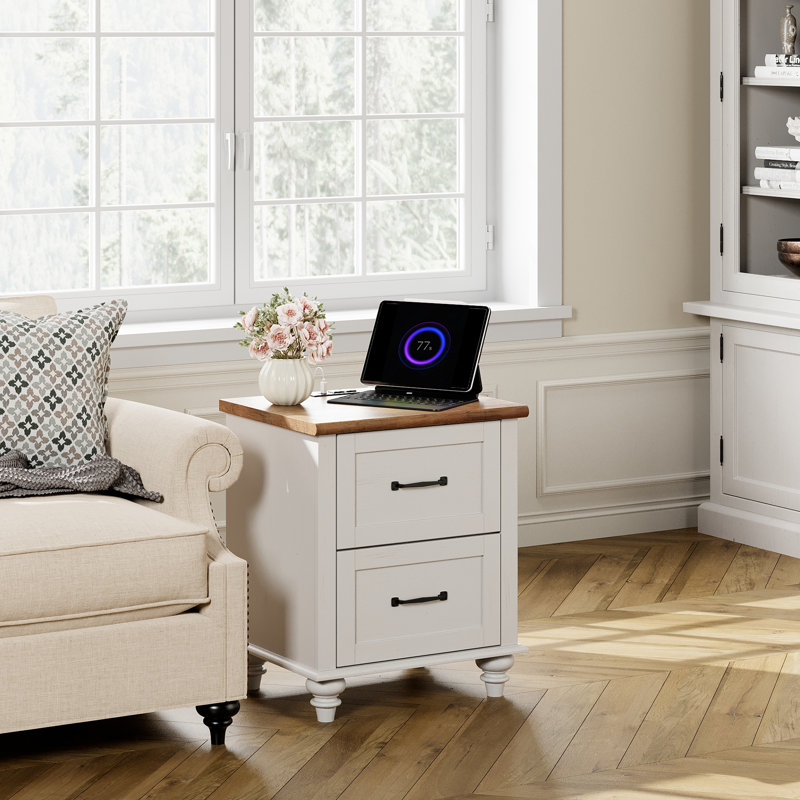 Aileas 19.6'' W Nightstand, White/Brown, Individual