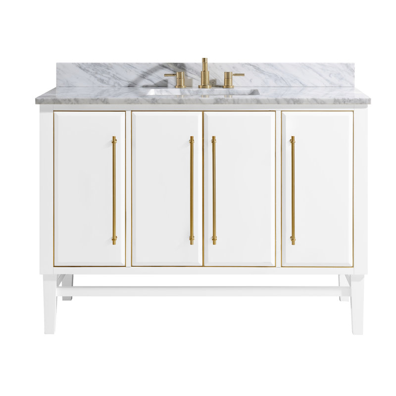 Mason 48" Single Bathroom Vanity with Carrara Marble Top, Carrara White, Black, Matte Gold
