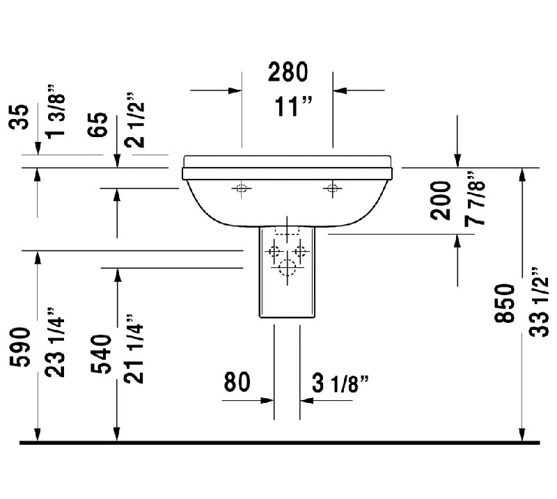Starck 3 Ceramic Wall Mount Bathroom Sink with Overflow, 21.63" W x 16.9" D, Single