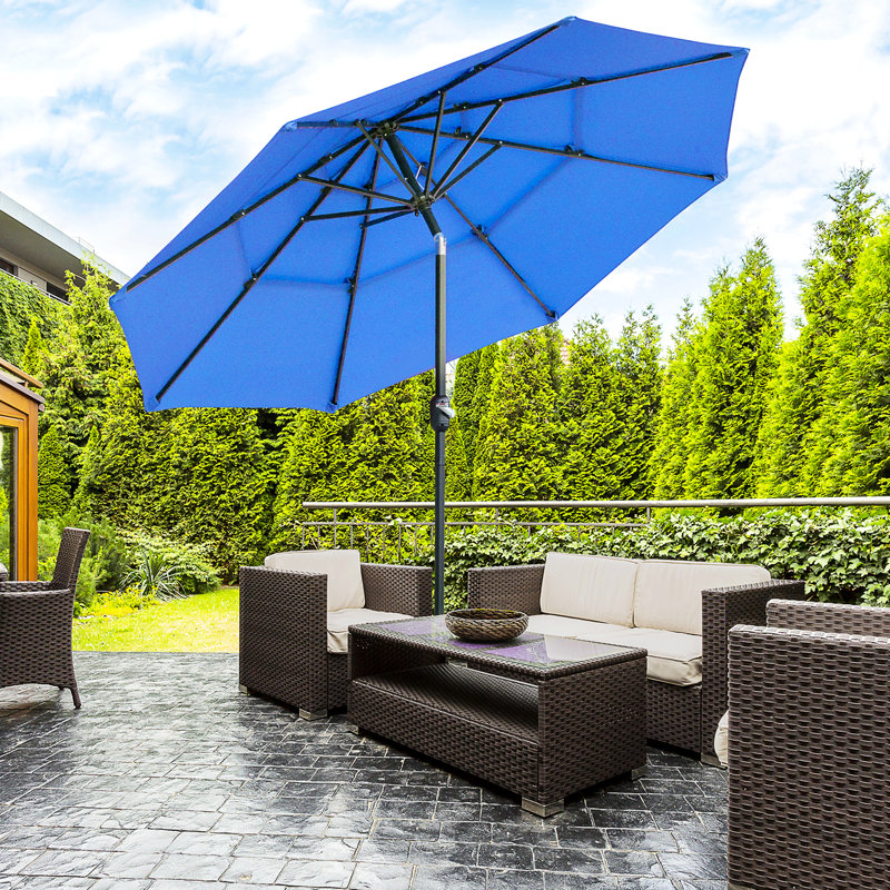 Parasol d'extérieur 9 pi 3 po, bleu foncé - Parasol avec manivelle et inclinaison pour patio, terrasse, toit ventilé pour patio, terrasse