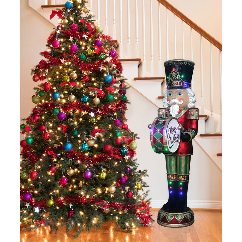 6-Ft Red and Green Nutcracker with Drum and LED Lights