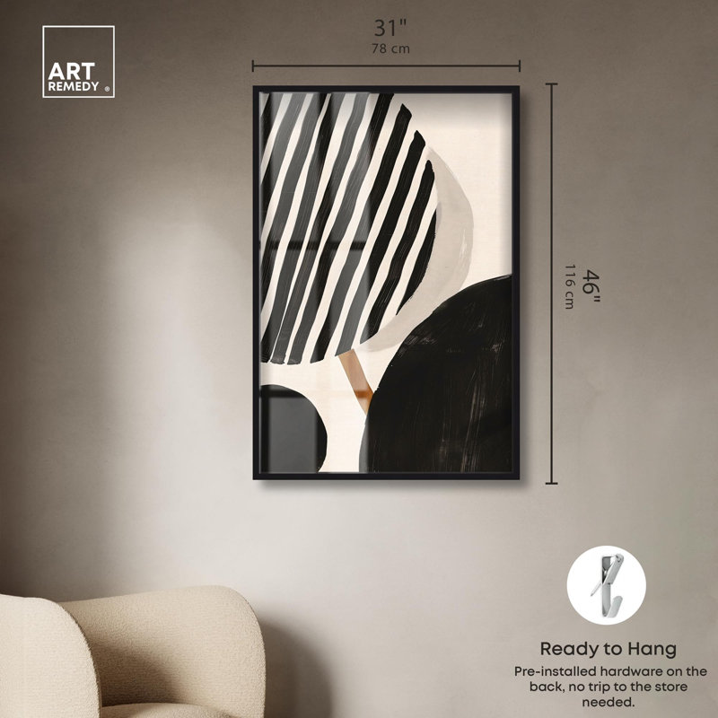 Décoration murale moderne Linear Contempo Shadowbox Print par Art Remedy, H 46 po x l 31 po, Noir