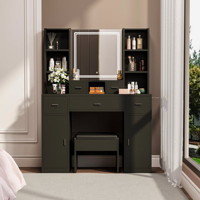 Meuble-lavabo avec miroir à DEL et séchoir à cheveux, meuble-lavabo pour chambre à coucher et vestiaire