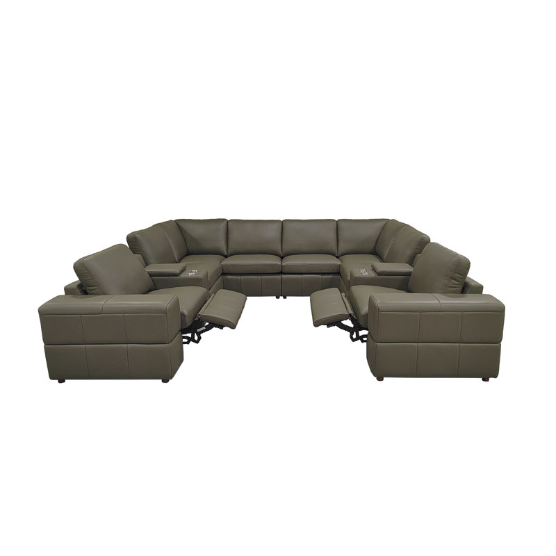 Canapé modulaire inclinable en cuir Tunzionkin, Olive Leather Match