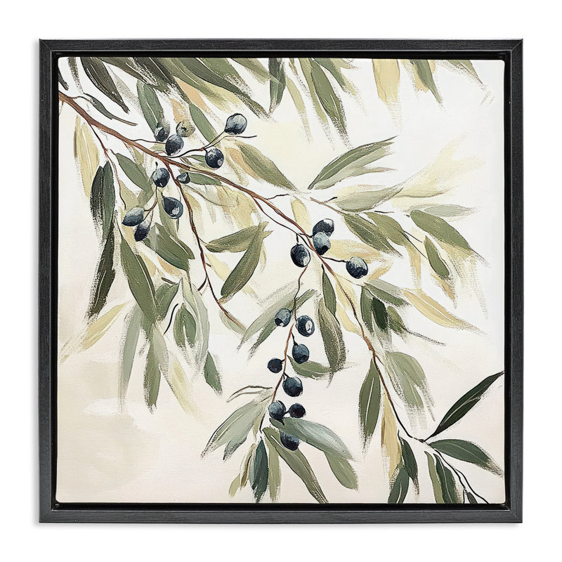 Pétales d'olive dans un cadre flottant pastel, design par Mona Grace, Cadre flottant noir de jais, H 18 po x l 18 po