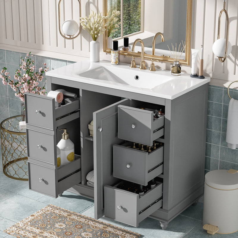 Ensemble de meuble-lavabo avec lavabo en céramique, Gris