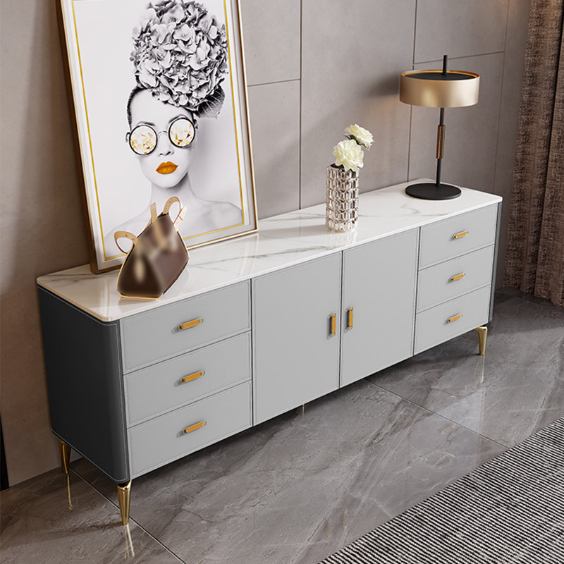 Meuble télé léger et luxueux, Gris / gris blanc, 78.74"