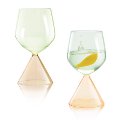 Ensemble de 2 verres à vin en verre qualia - pêche / vert
