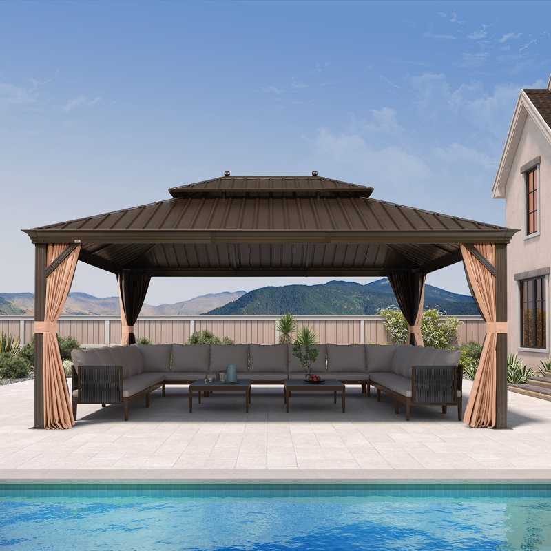 Pavillon de jardin extérieur en aluminium avec toit en acier galvanisé 13 pi x 17 pi Mauve Leaf, 13 (ft) x 17 (ft)