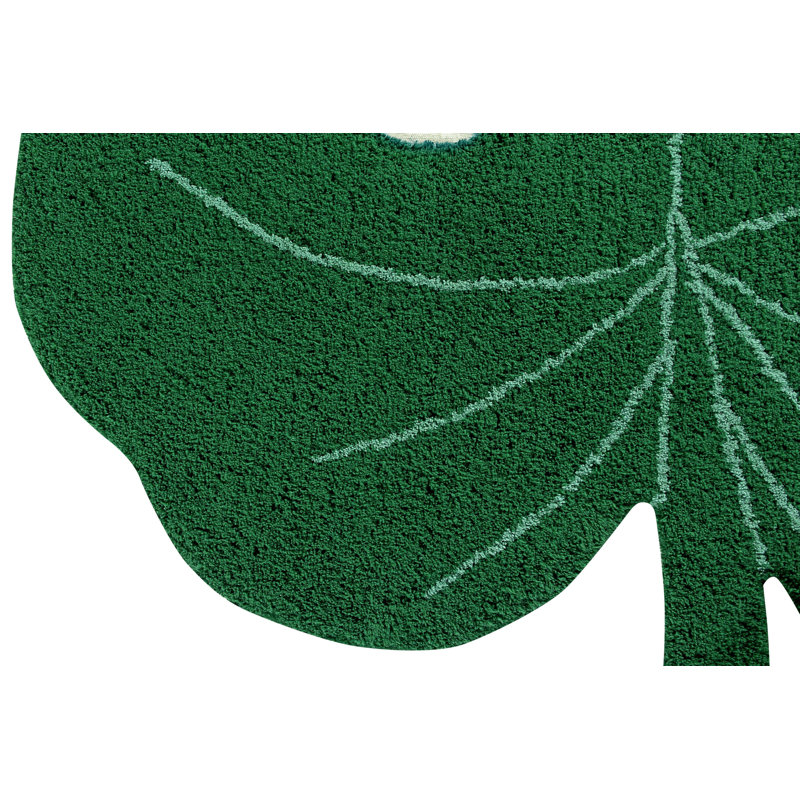 Green Monstera Leaf Hand-Knotted Cotton Area Rug