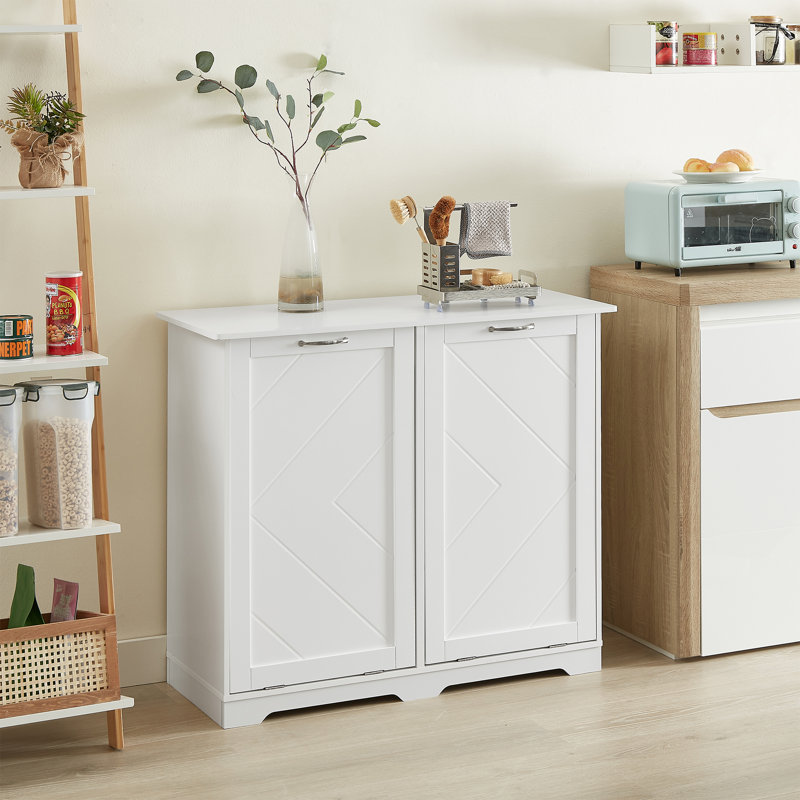 White MDF Wood Dual-Bin Tilt-Out Kitchen Trash Cabinet