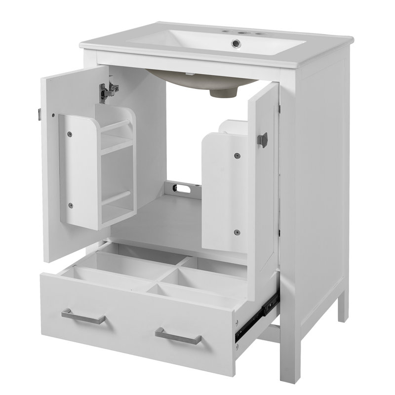 Meuble-lavabo de 24 pouces avec lavabo encastré encastré Valerio, deux portes, un tiroir, une étagère de porte à double couche, une conception à fermeture en douceur et une conception d'espace pour les salles de bain d'invités