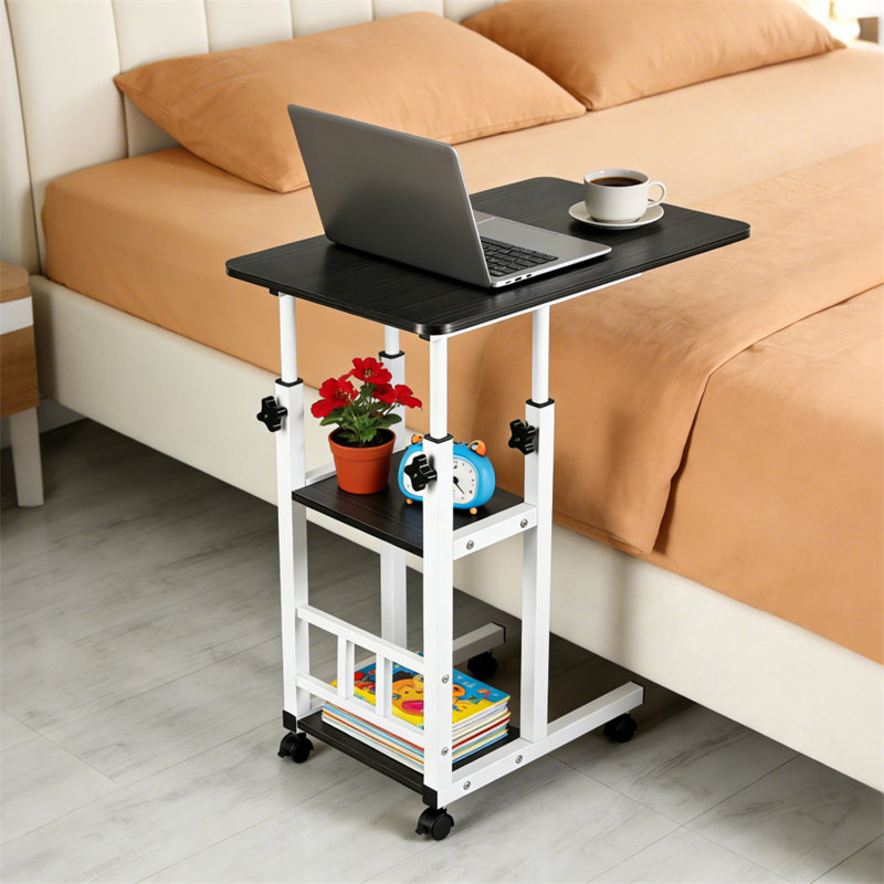Height Adjustable Side End Table with Shelves