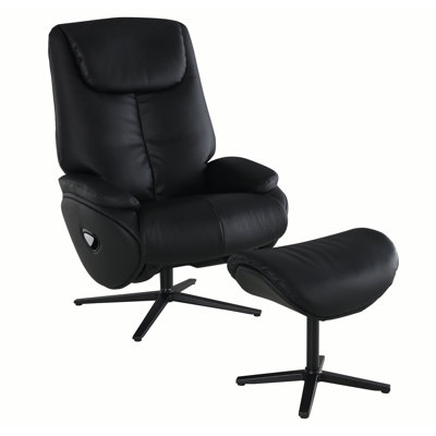 Labonita Accent Chair WSwivel  Ottoman Black Top Grain Leather  Black Finish