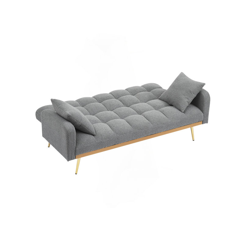 69 Inch Sofa Bed Gray With Adjustable Teddy Sofa For Small Space Living Room And Bedroom, Gray Teddy